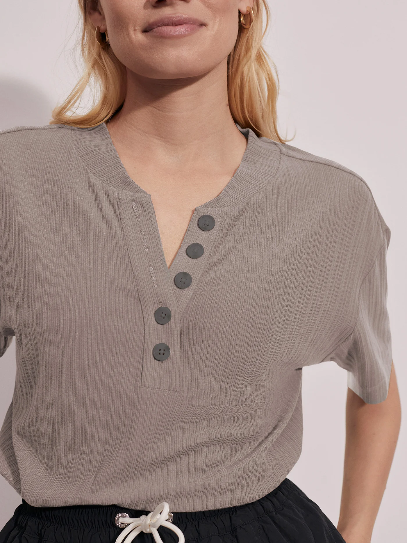 Kasey Mock Placket Rib Tee 2 Kasey Mock Placket Rib Tee