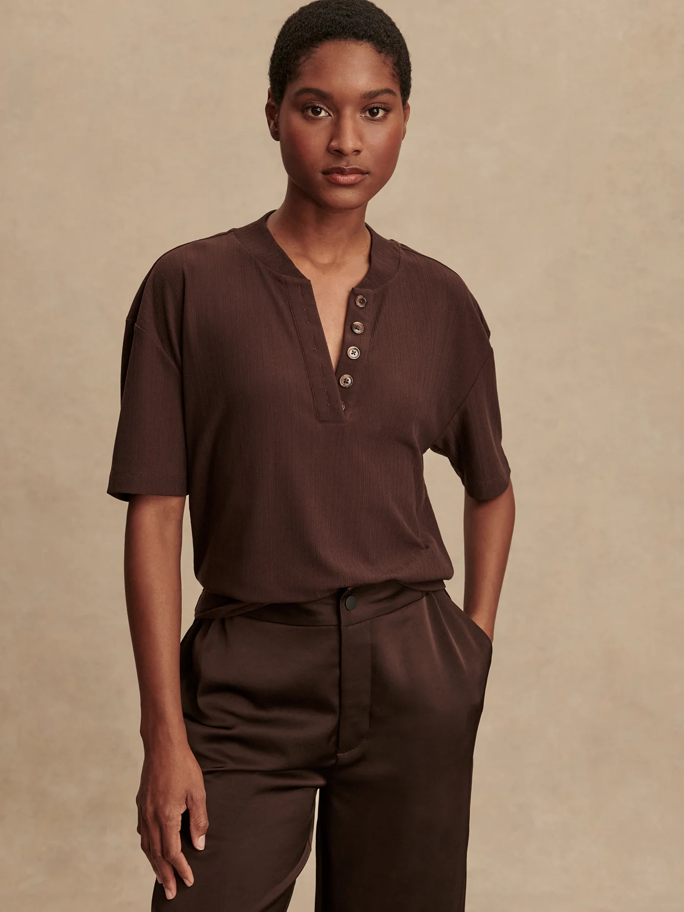 Kasey Mock Placket Rib Tee 20 Kasey Mock Placket Rib Tee