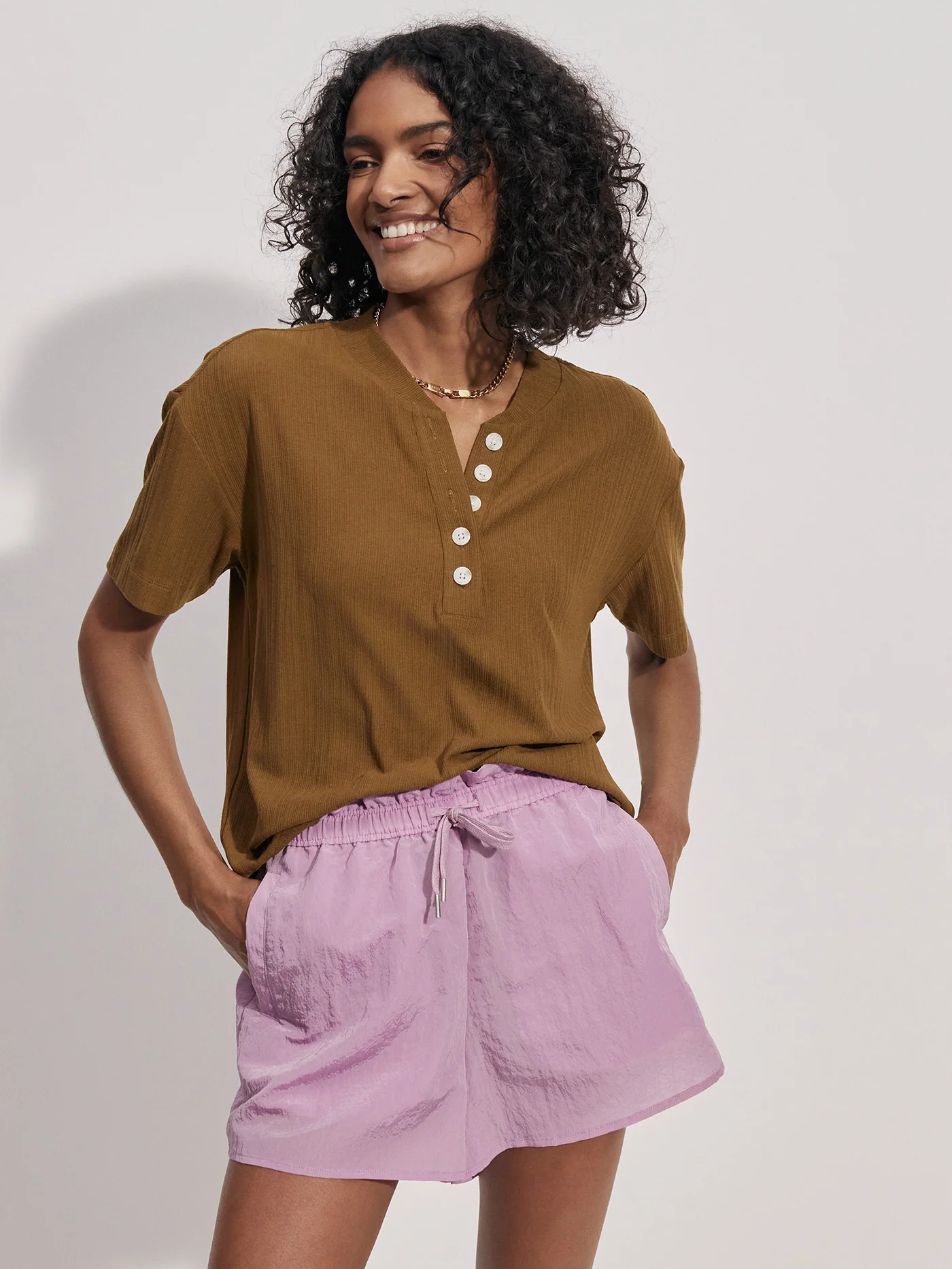 Kasey Mock Placket Rib Tee 25 Kasey Mock Placket Rib Tee