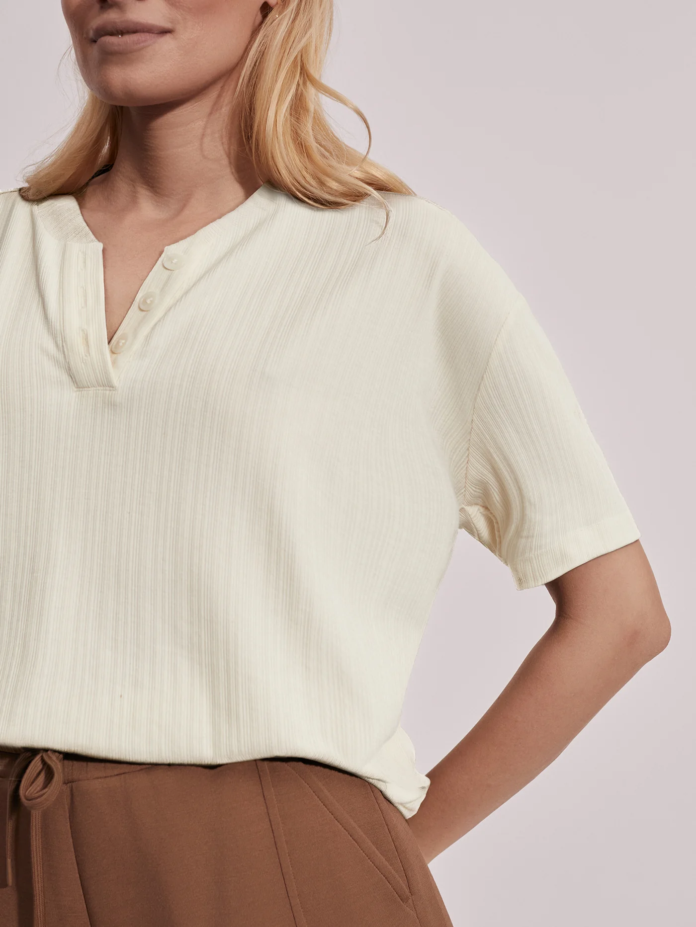 Kasey Mock Placket Rib Tee 6 Kasey Mock Placket Rib Tee