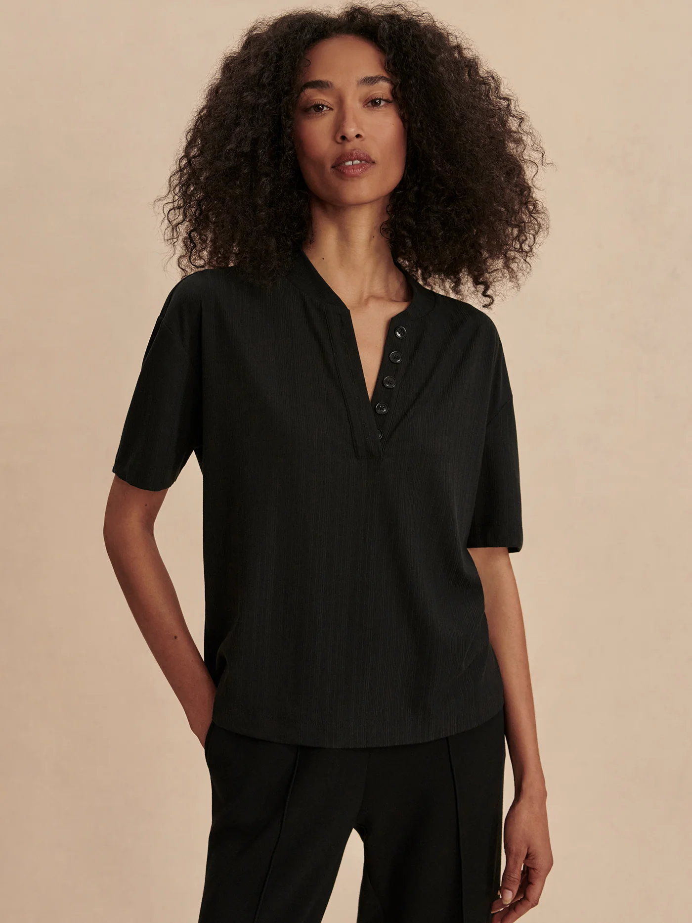 Kasey Mock Placket Rib Tee 9 Kasey Mock Placket Rib Tee
