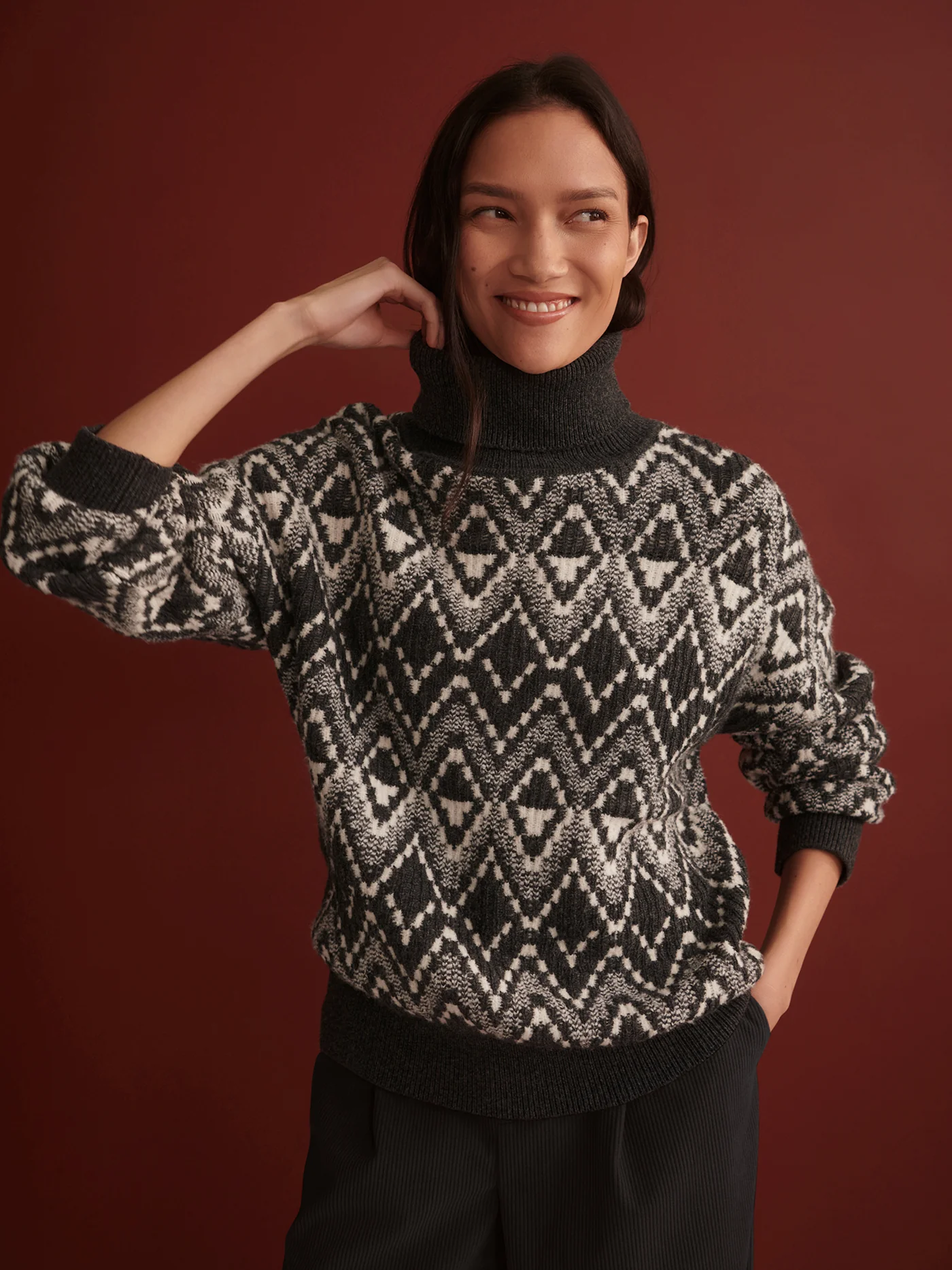 Ida Relaxed Fairisle Roll-Neck Knit
