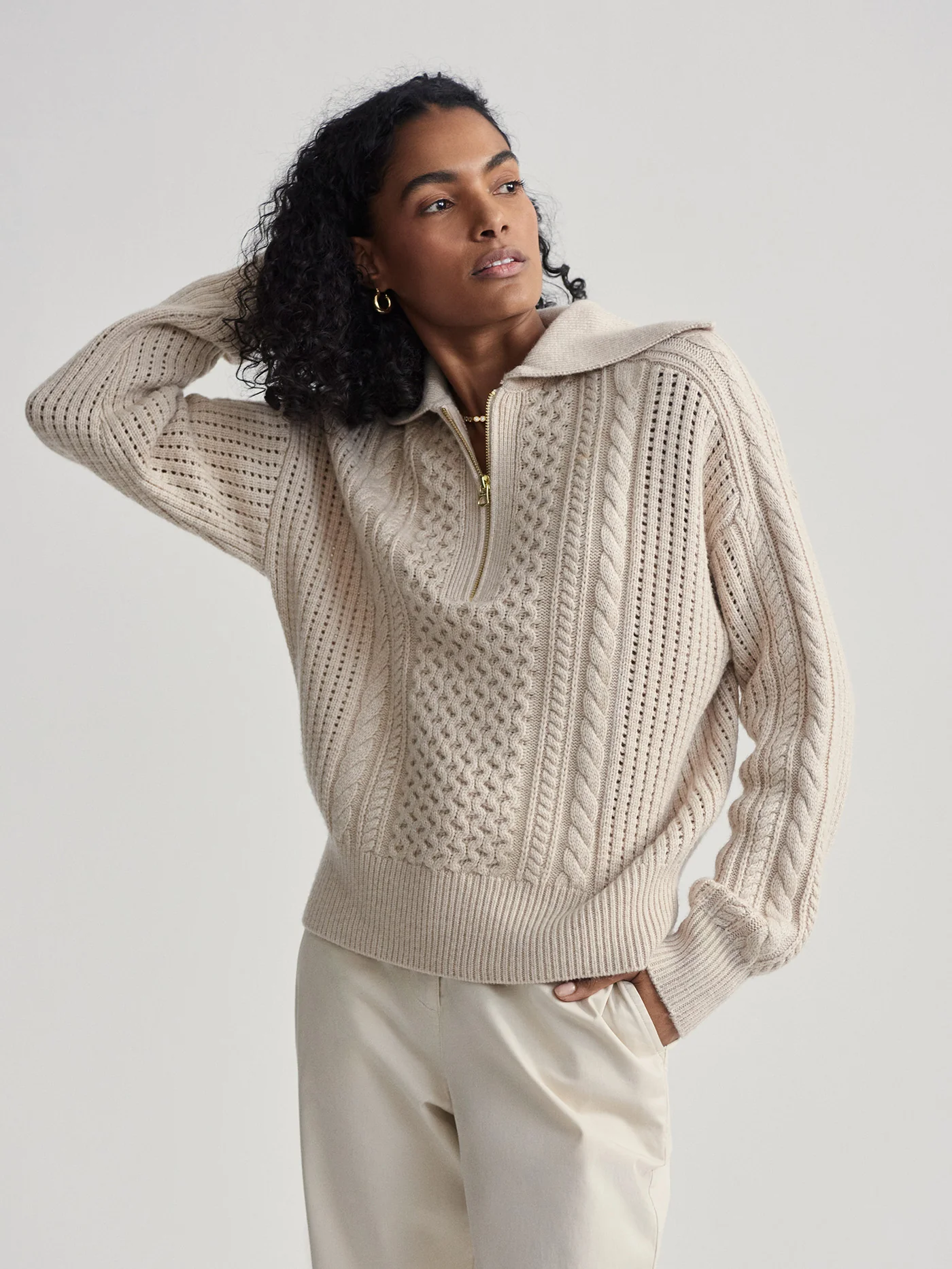 Camello Relaxed Cable Half Zip 2 Camello Relaxed Cable Half Zip